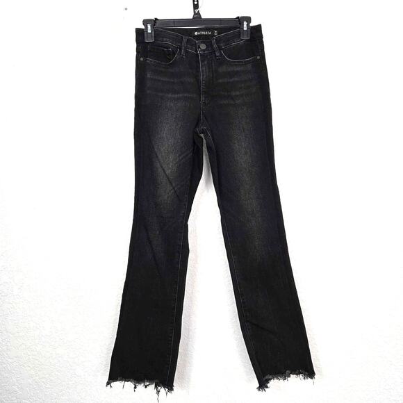 Athleta High Rise Boot Cut Fit Black Jeans Size 4T Raw Hem Faded - Picture 1 of 5